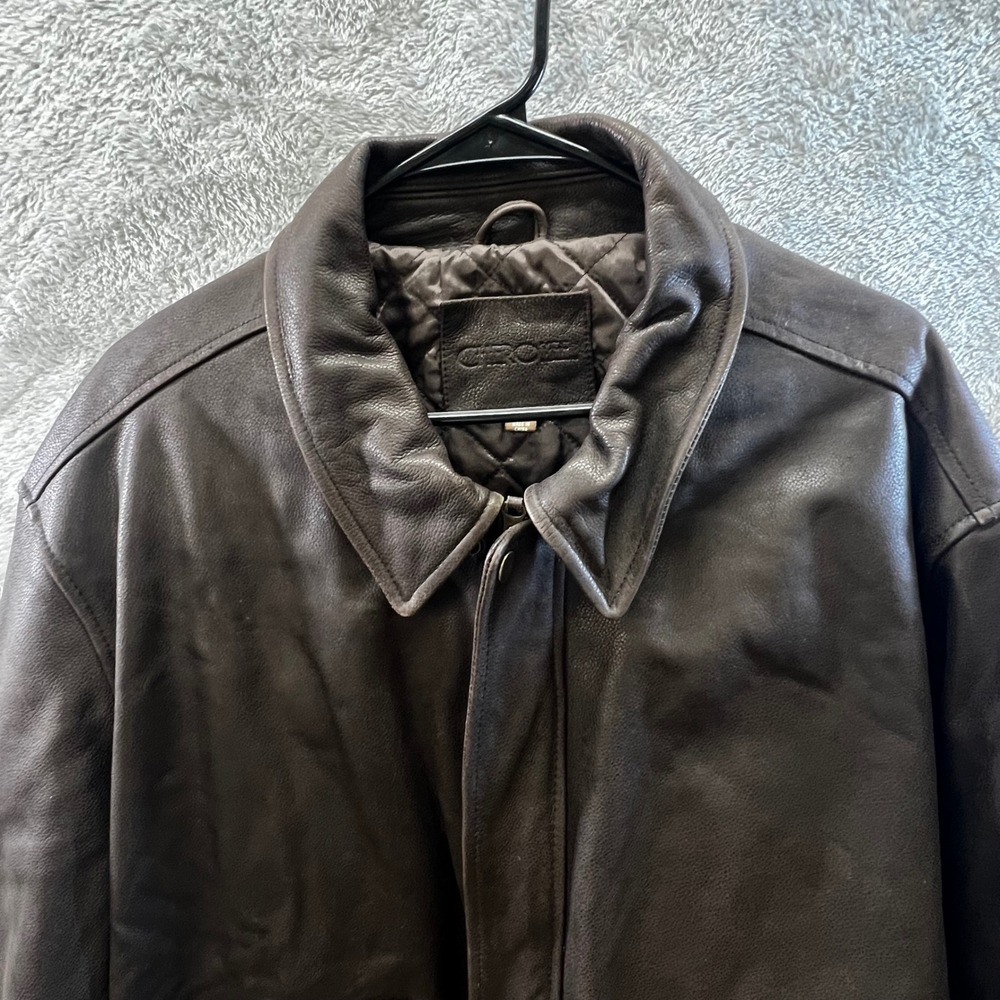 Cherokee Mens XL Dark Brown Leather Bomber Jacket Quilted Lined Flight Moto Coat